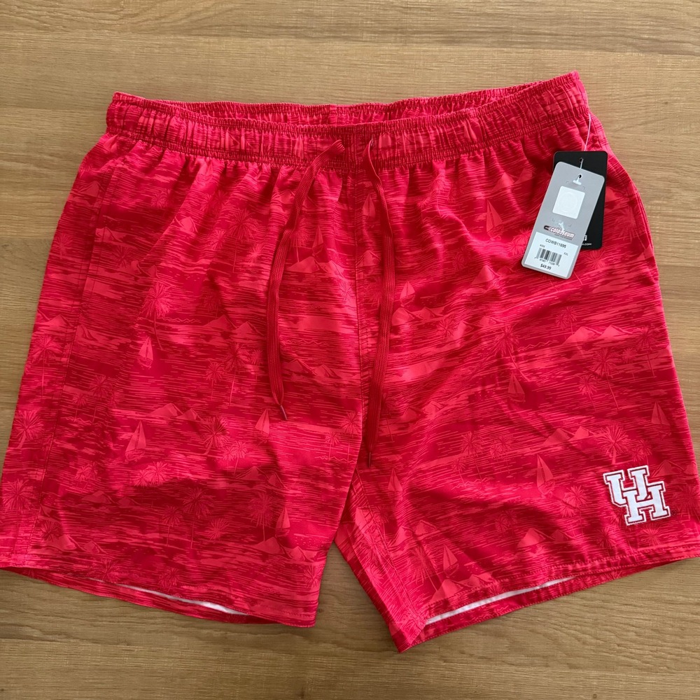 Colosseum Houston Cougars Mens XXL Swim Trunks Red Tropical Print NCAA UH Shorts
